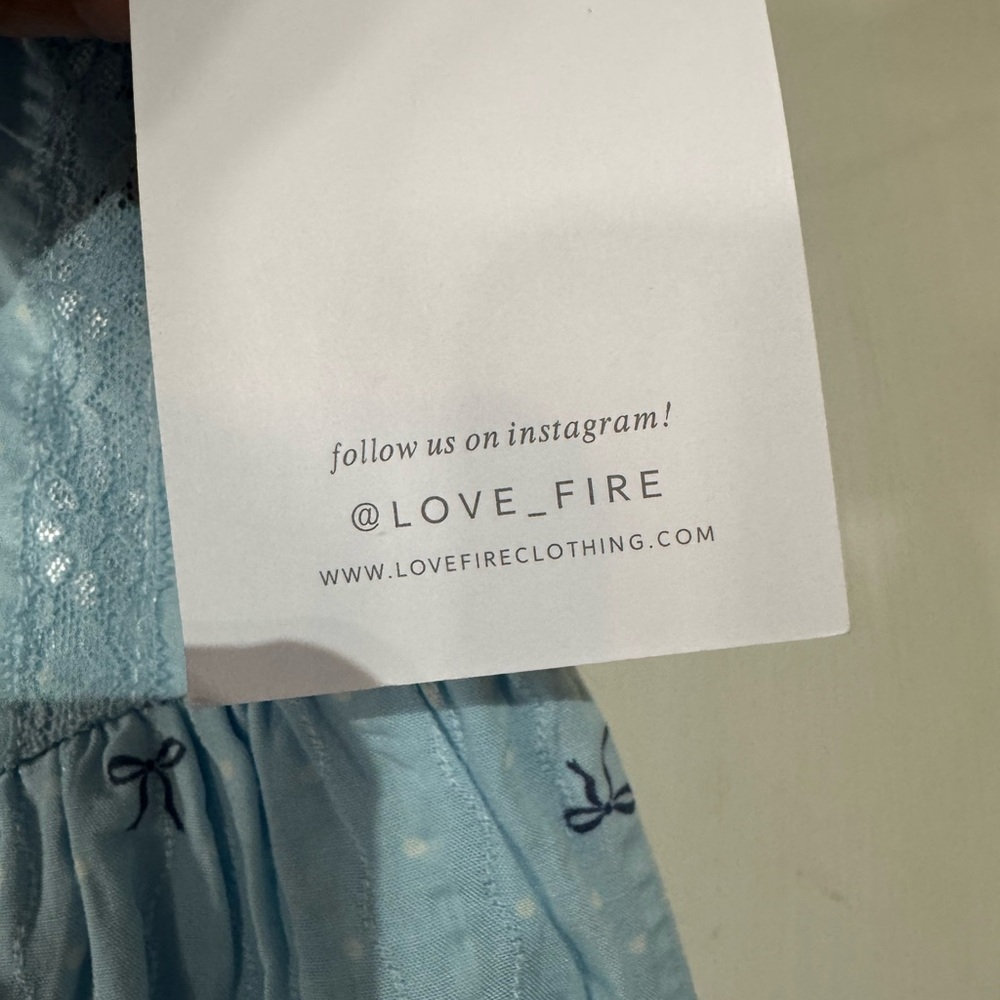 Love, Fire Flirty Strappy Sleeveless Blue Bows Mini SunDress Medium girlhood NEW - Picture 4 of 8